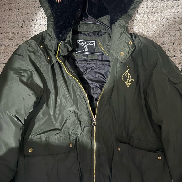 Vintage 90s Y2k Baby Phat Split Hood E Crop Fit Bomber Jacket green  Faux Fur 3X - Picture 5 of 9